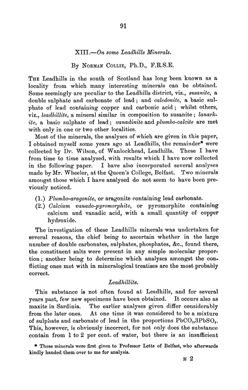 XIII.—On some Leadhills minerals