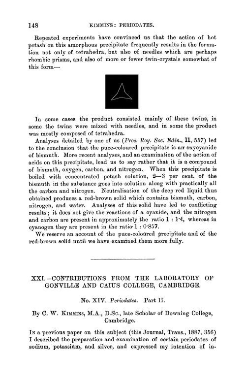 XXI.—Contributions from the Laboratory of Gonville and Caius College, Cambridge. No. XIV. Periodates. Part II