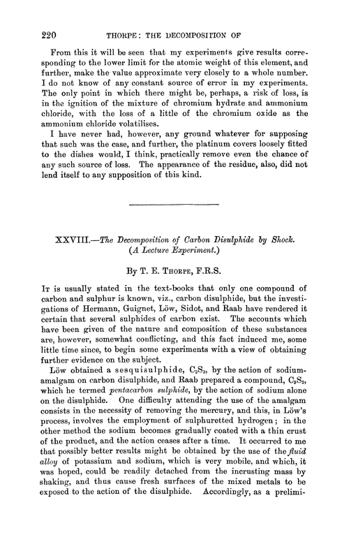 XXVIII.—The decomposition of carbon disulphide by shock. (A lecture experiment.)