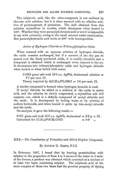 XXX.—The constitution of primuline and allied sulphur compounds