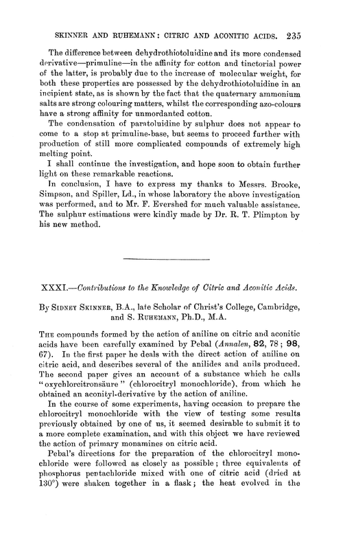 XXXI.—Contributions to the knowledge of citric and aconitic acids