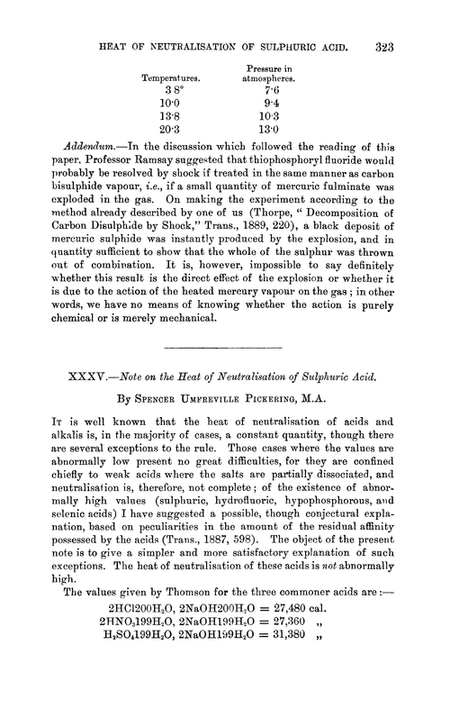 XXXV.—Note on the heat of neutralisation of sulphuric acid