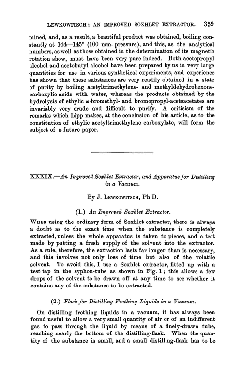 XXXIX.—An improved Soxhlet extractor, and apparatus for distilling in a vacuum