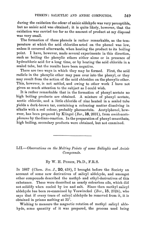 LII.—Observations on the melting points of some salicylic and anisic compounds