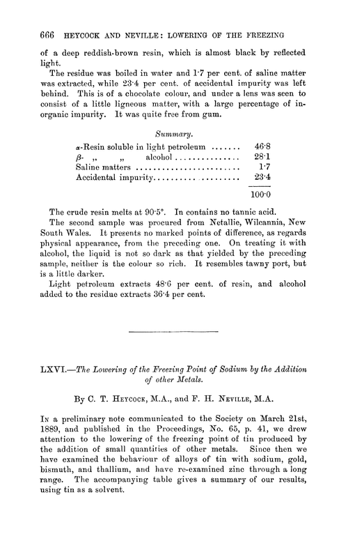 LXVI.—The lowering of the freezing point of sodium by the addition of other metals