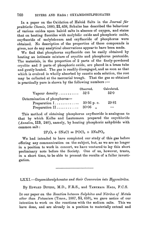 LXXI.—Oxyamidosulphonates and their conversion into hyponitrites
