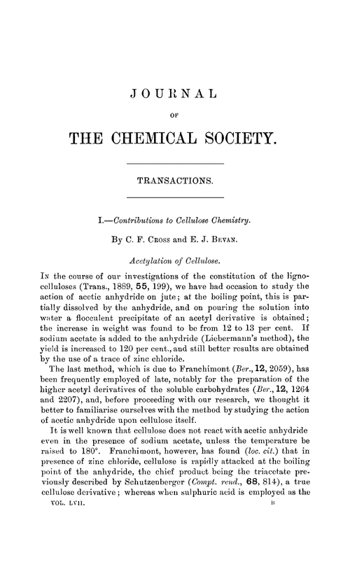 I.—Contributions to cellulose chemistry