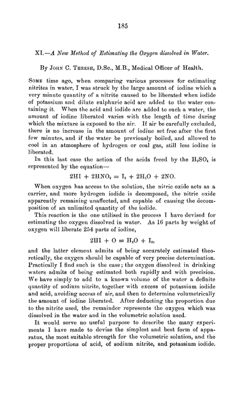 XI.—A new method of estimating the oxygen dissolved in water