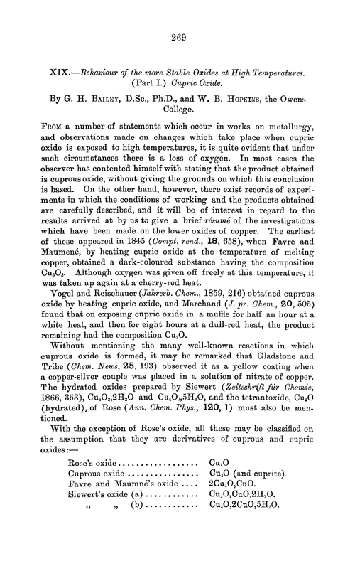 XIX.—The Behaviour of the more stable oxides at high temperatures. (Part I.) Cupric oxide