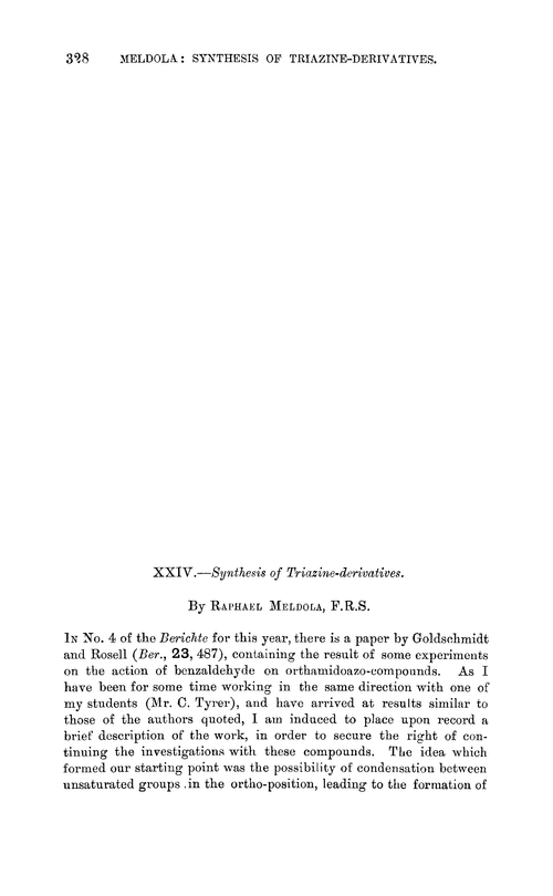 XXIV.—Synthesis of triazine-derivatives