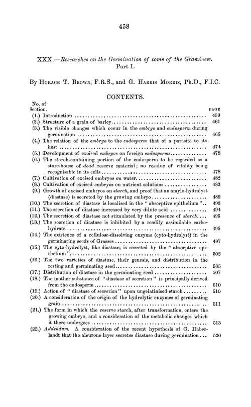 XXX.—Researches on the germination of some of the gramineæ. Part I