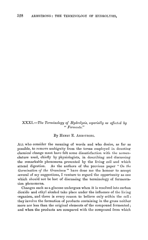 XXXI.—The terminology of hydrolysis, especially as affected by “ferments”