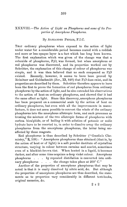 XXXVIII.—The action of light on phosphorus and some of the properties of amorphous phosphorus