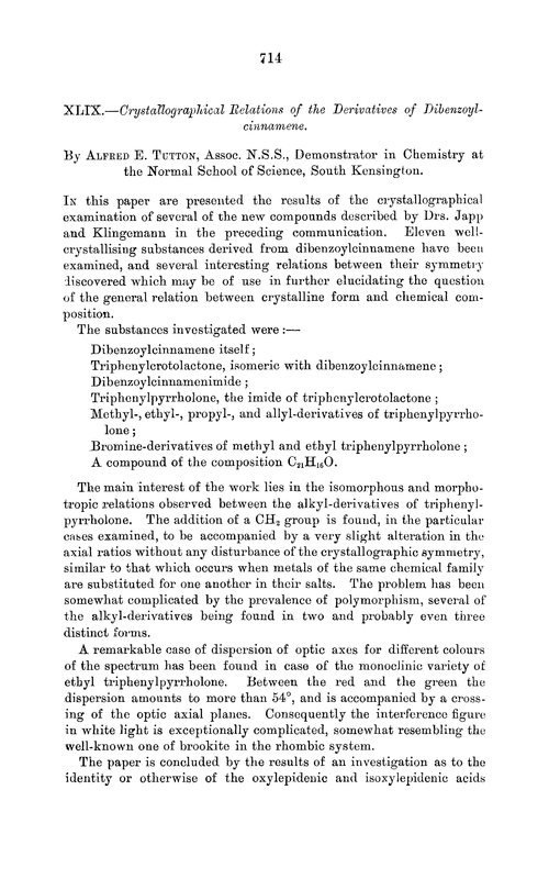 XLIX.—Crystallographical relations of the derivatives of dibenzoylcinnamene