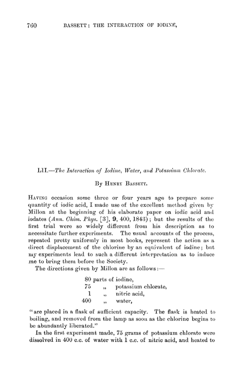 LII.—The interaction of iodine, water, and potassium chlorate