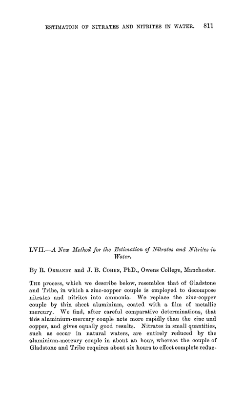 LVII.—A new method for the estimation of nitrates and nitrites in water