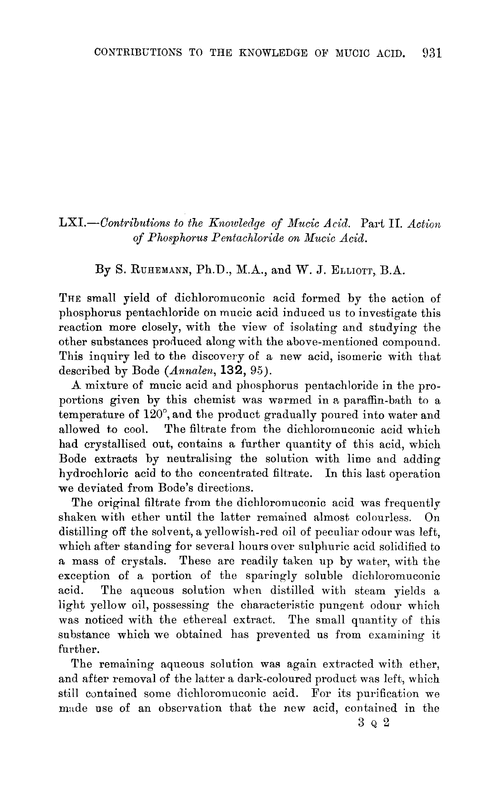 LXI.—Contributions to the knowledge of mucic acid. Part II. Action of phosphorus pentachloride on mucic acid