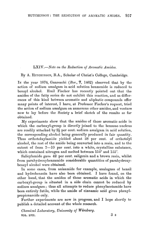 LXIV.—Note on the reduction of aromatic amides