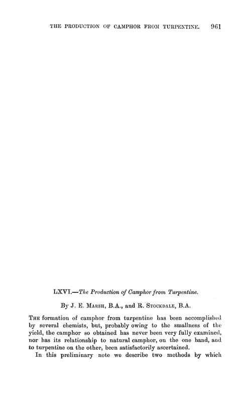 LXVI.—The production of camphor from turpentine