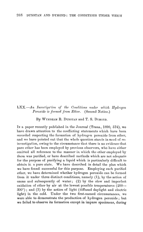 LXX.—An investigation of the conditions under which hydrogen peroxide is formed from ether. (Second notice.)