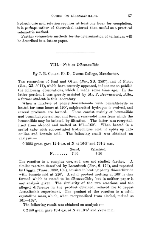 VIII.—Note on dibenzanilide