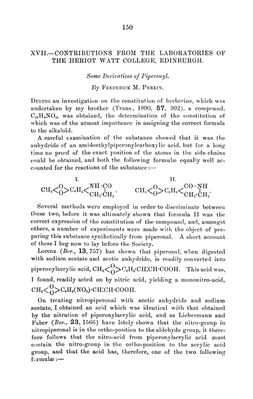 XVII.—Contributions from the Laboratories of the Heriot Watt College, Edinburgh. Some derivatives of piperonyl