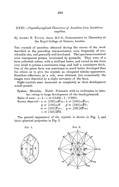 XXXI.—Crystallographical characters of aconitine from Aconitum napellus