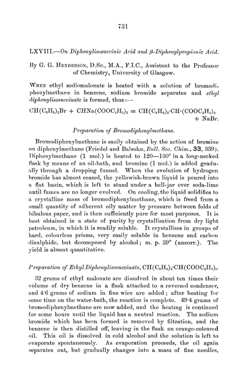 LXVIII.—On diphenylisosuccinic acid and β-diphenylpropionic acid