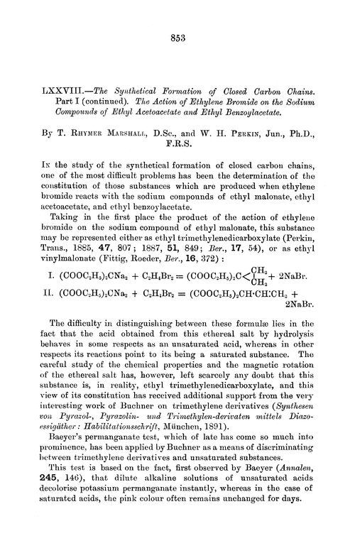 LXXVIII.—The synthetical formation of closed carbon chains. Part I (continued). The action of ethylene bromide on the sodium compounds of ethyl acetoacetate and ethyl benzoylacetate