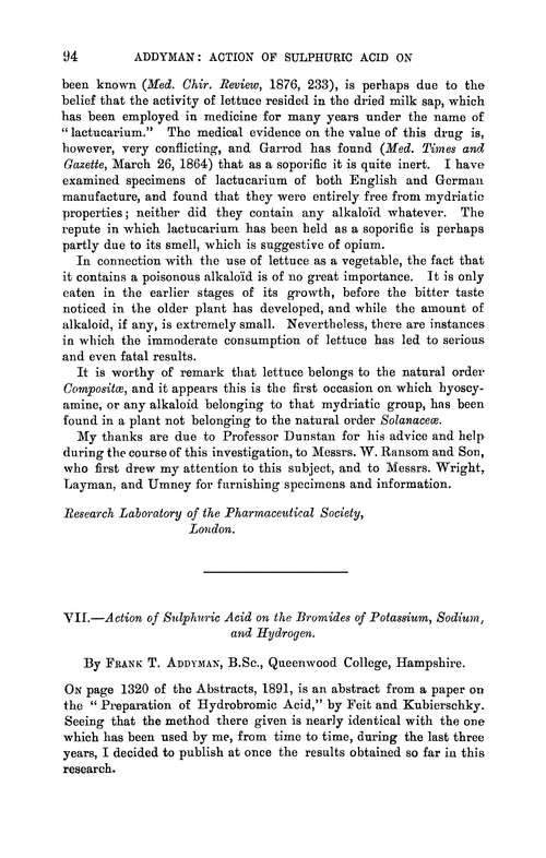 VII.—Action of sulphuric acid on the bromides of potassium, sodium, and hydrogen