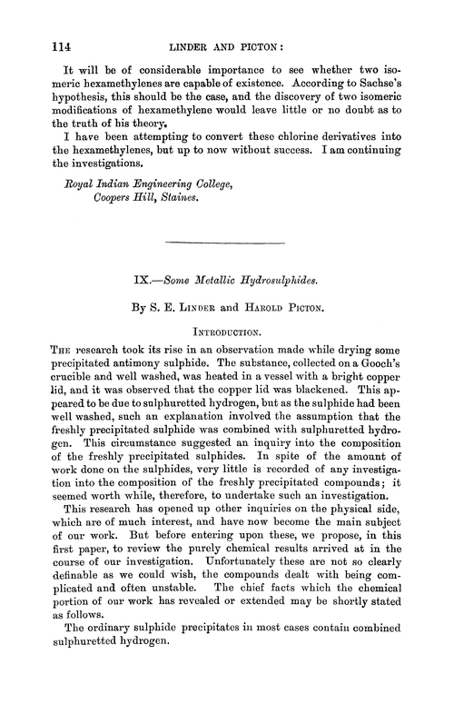 IX.—Some metallic hydrosulphides