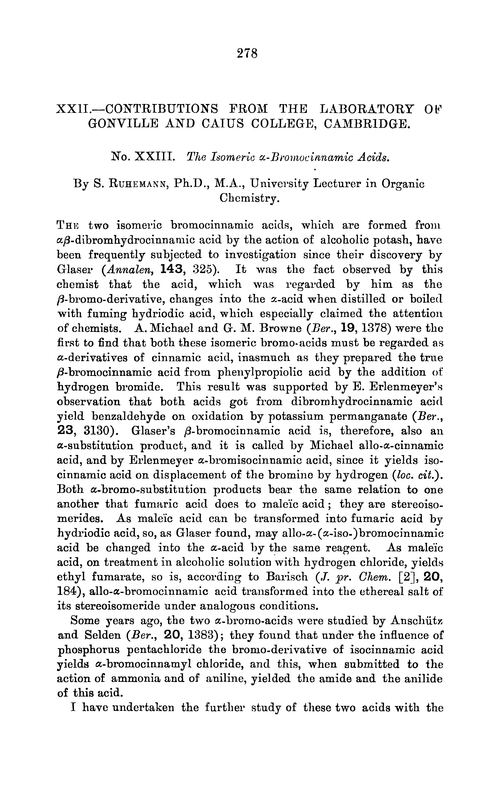 XXII.—Contributions from the Laboratory of Gonville and Caius College, Cambridge. No. XXIII. The isomeric α-bromocinnamic acids