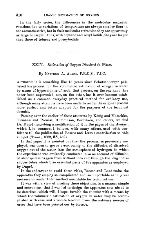 XXIV.—Estimation of oxygen dissolved in water