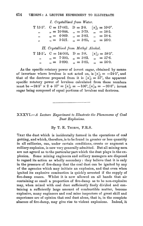 XXXVI.—A lecture experiment to illustrate the phenomena of coal dust explosions