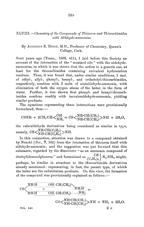 XLVIII.—Chemistry of the compounds of thiourea and thiocarbimides with aldehyde-ammonias