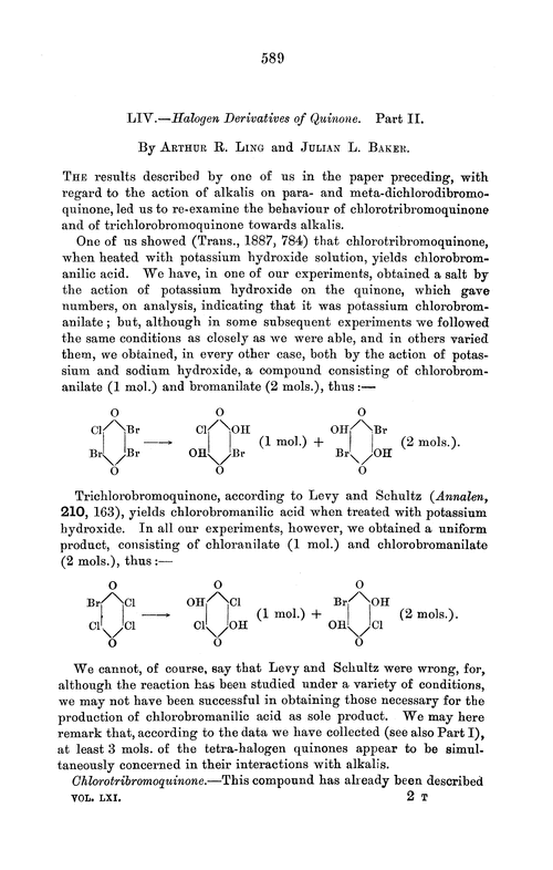 LIV.—Halogen derivatives of quinone. Part II