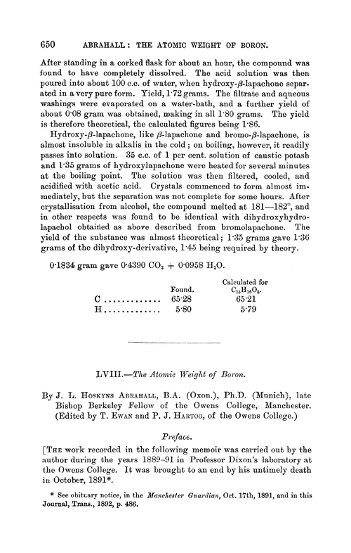 LVIII.—The atomic weight of boron