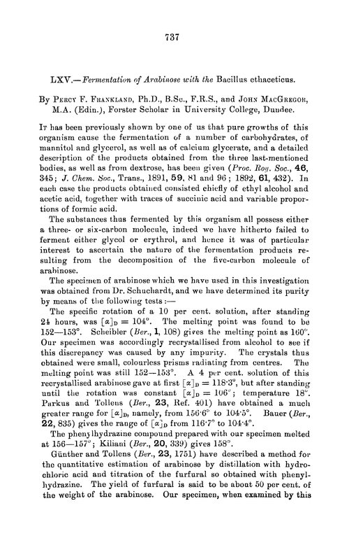 LXV.—Fermentation of arabinose with the bacillus ethaceticus