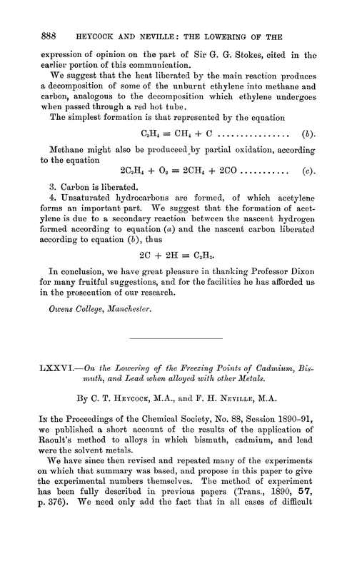 LXXVI.—On the lowering of the freezing points of cadmium, bismuth, and lead when alloyed with other metals