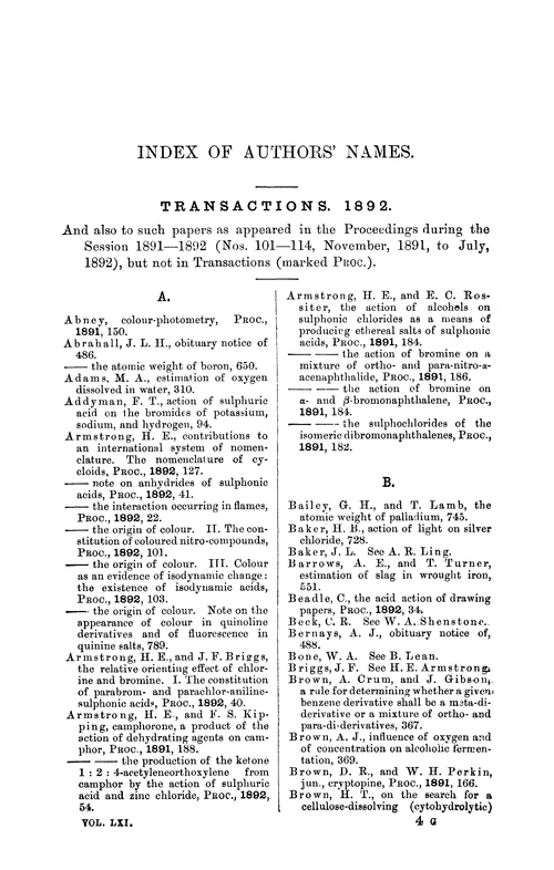 Index of authors' names, 1892