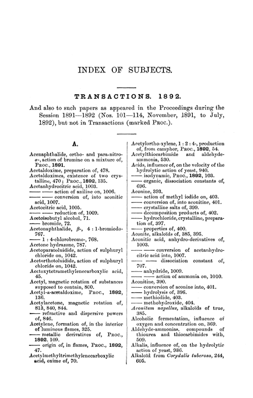 Index of subjects, 1892