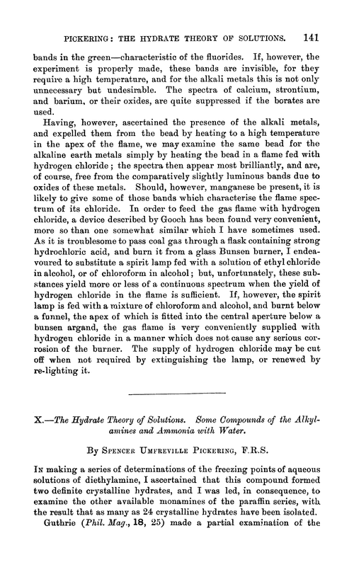 X.—The hydrate theory of solutions. Some compounds of the alkyl-amines and ammonia with water