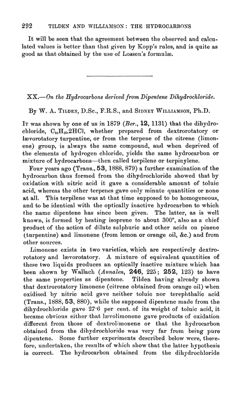 XX.—On the hydrocarbons derived from dipentene dihydrochloride