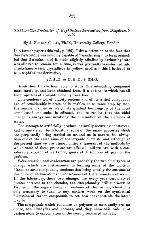 XXIII.—The production of naphthalene derivatives from dehydracetic acid