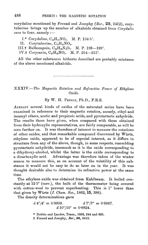 XXXIV.—The magnetic rotation and refractive power of ethylene oxide