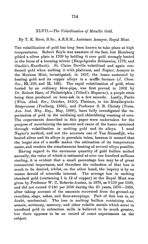 XLVII.—The volatilisation of metallic gold