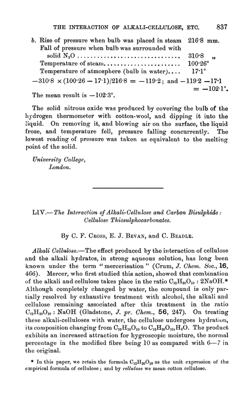 LIV.—The interaction of alkali-cellulose and carbon bisulphide: cellulose thisulphocarbonates