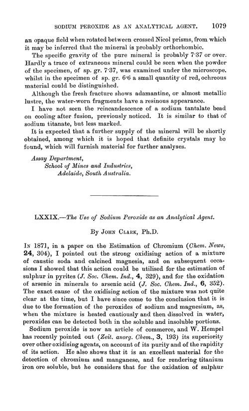 LXXIX.—The use of sodium peroxide as an analytical agent