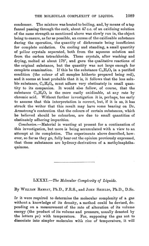 LXXXI.—The molecular complexity of liquids