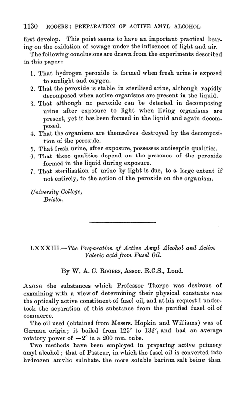 LXXXIII.—The preparation of active amyl alcohol and active valeric acid from fusel oil